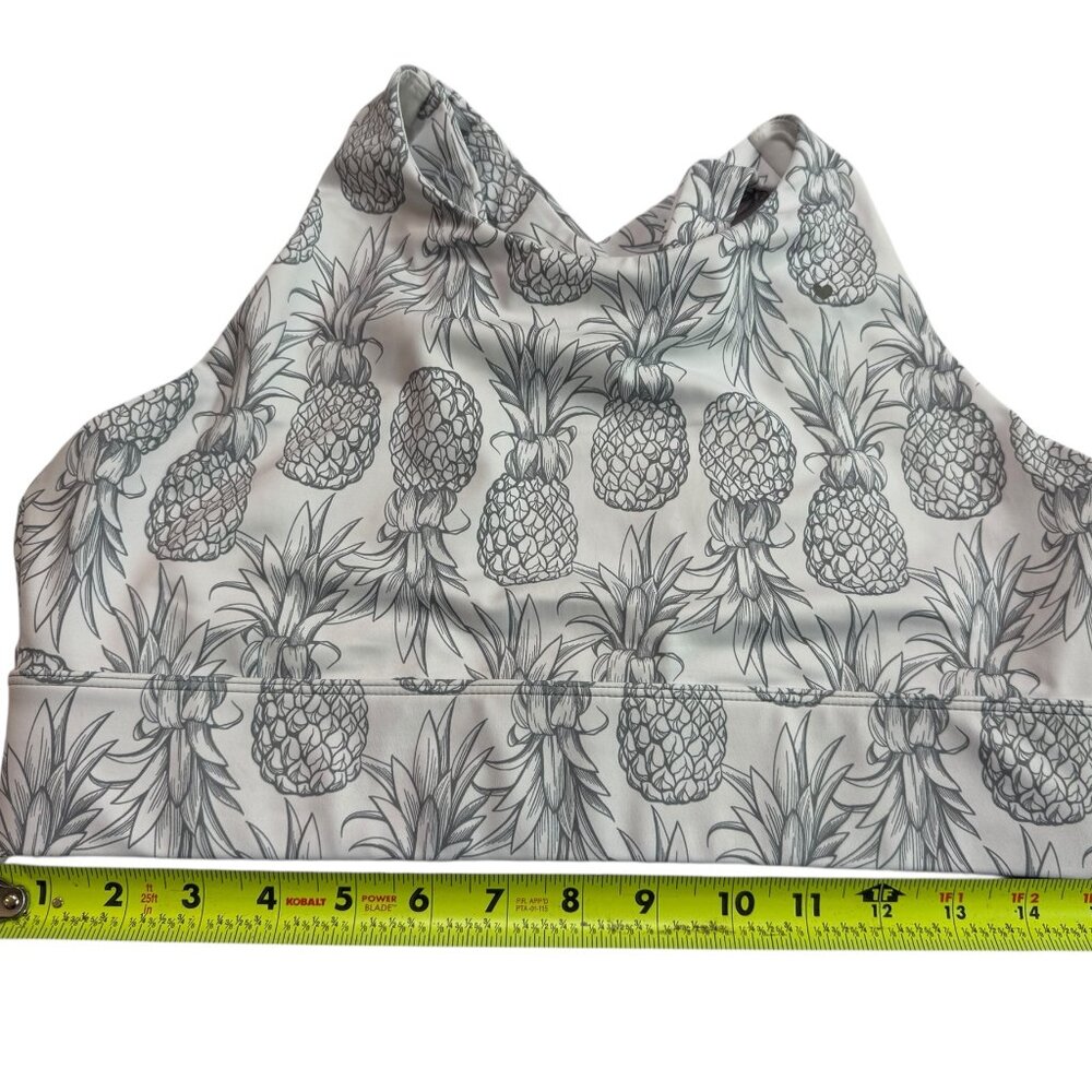 LOVE FITNESS Aloha Pineapple Print High Neck Sports Bra White Gray Sz Women's L
